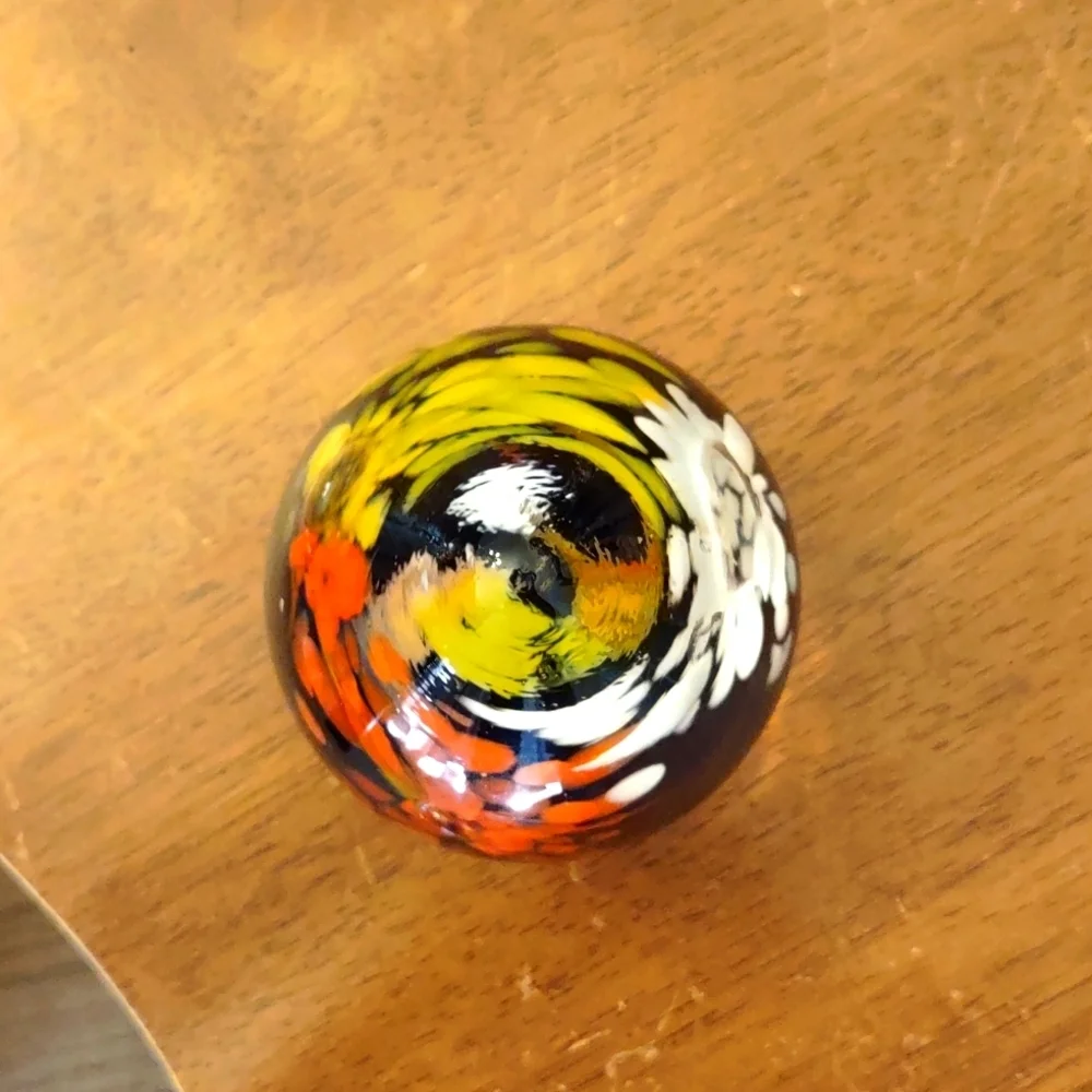 Art Glass Floral Egg Shaped Paperweight